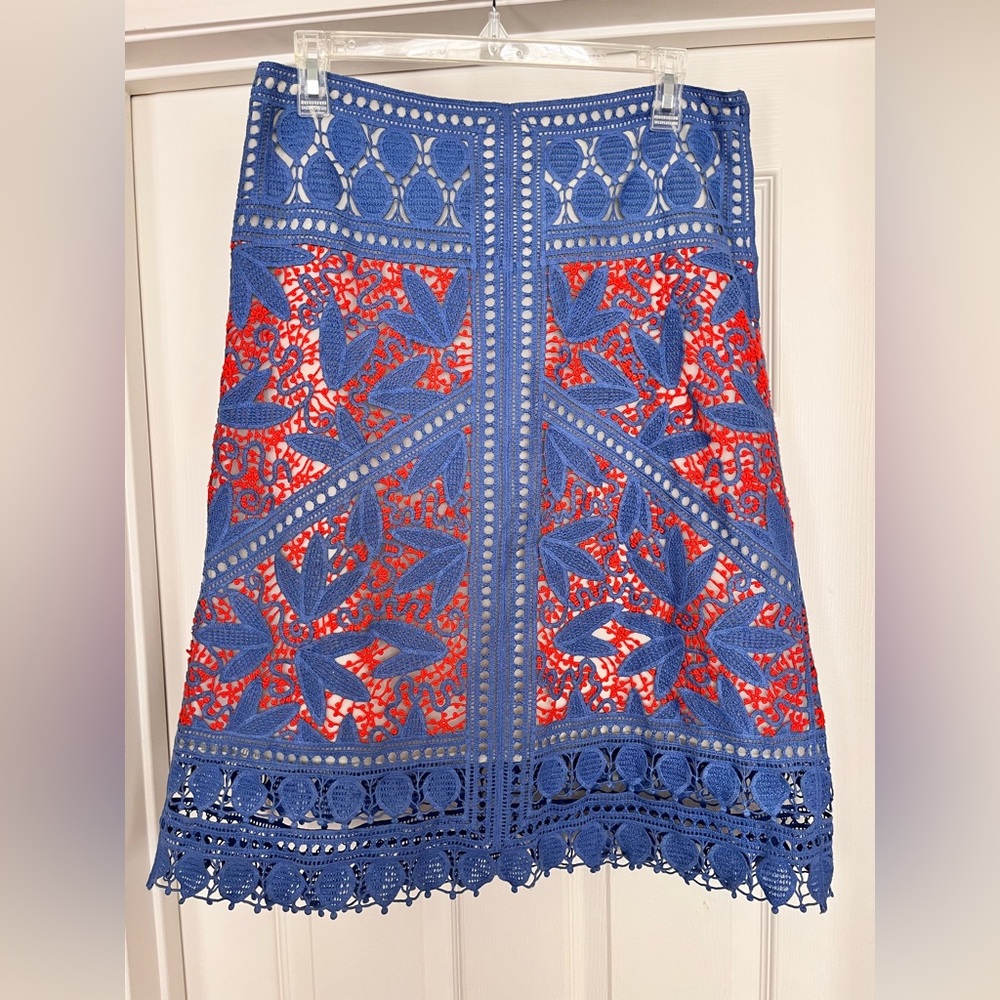 Tory Burch Blue and Red A-Line Skirt